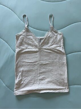 Brandy Melville, heart print, white and light pink wrap, top lace trim